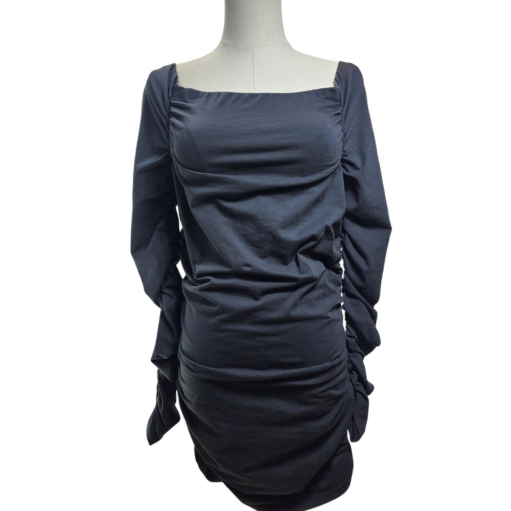 Maeve Anthropologie Black Ruched‎ Mini Dress Medium Stretch Bodycon